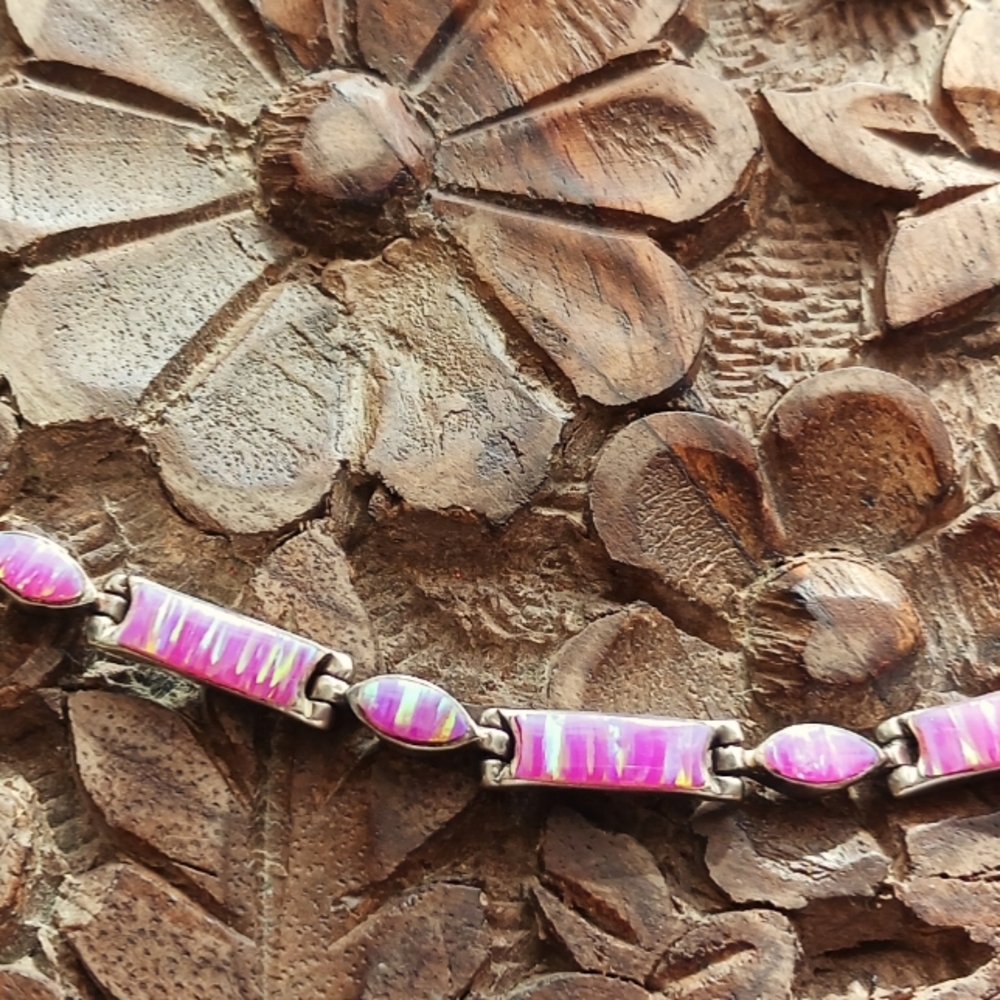 Pink Aurora Opal Sterling Bracelet, 7-8" wrist